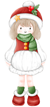A girl wears a red and white dress and a red hat for Christmas. png