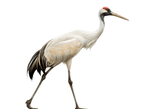 A white crane with long legs and a red beak png