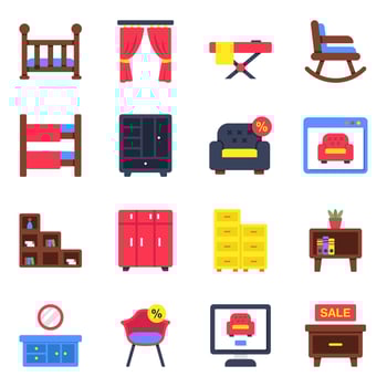 Set of Home Fittings Flat Icons vector
