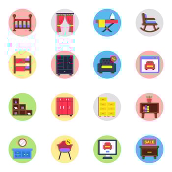Set of Home Fittings Flat Icons vector