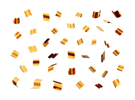 3D party gold confetti set isolated on white. Render golden confetti collection. vector