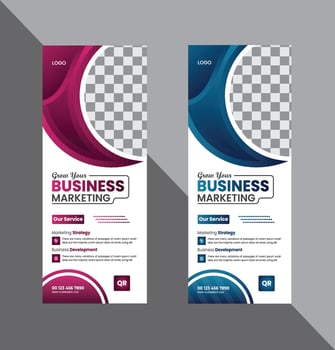 Advertisement, background, illustration and business agency roll up banner design template. vector