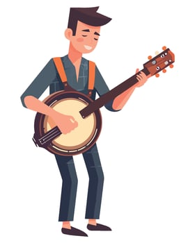 Banjo player playing music, cartoon illustration vector