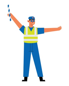 A cartoon man in a safety vest holding a stick vector
