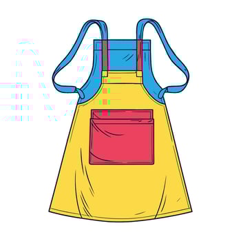 A yellow apron with blue and red pockets vector