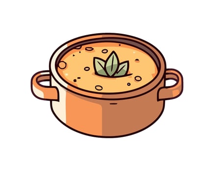 A pot with soup and a plant in it vector