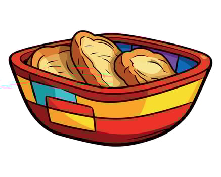 Bread in a colorful bowl illustration vector