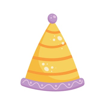 A yellow party hat with purple trim vector