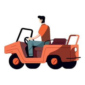 Man driving a car on a flat design illustration vector