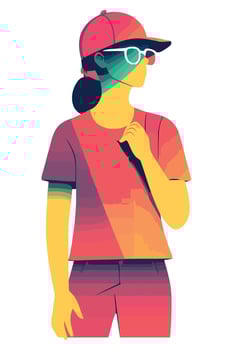 A colorful illustration of a woman wearing sunglasses and a baseball cap vector