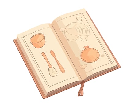 An open book with a spoon, spoon, and other utensils vector