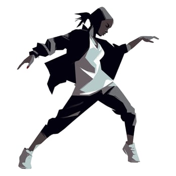 A woman in a black jacket and pants is dancing vector