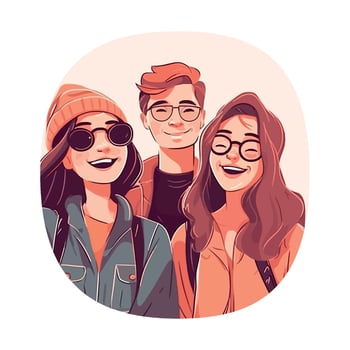 Three people with glasses and hats are smiling vector