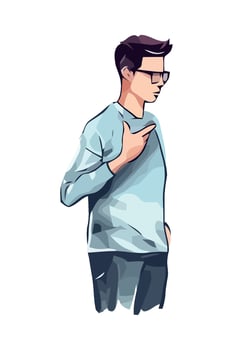 A cartoon man in glasses is pointing his finger vector