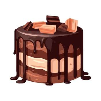 Chocolate cake with melted chocolate and candies illustration vector