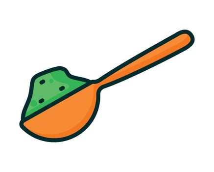 A spoon with green and orange food on it vector