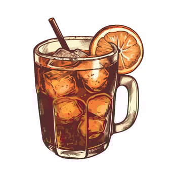 A glass of iced tea with an orange slice vector