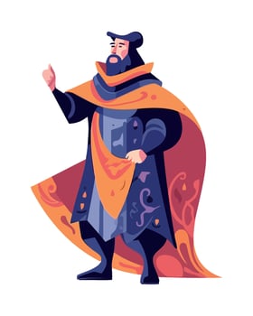 A cartoon character in a purple cloak and orange cape vector