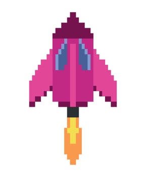 Pixel art space rocket illustration vector