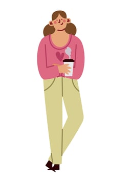 A woman holding a coffee cup and standing vector
