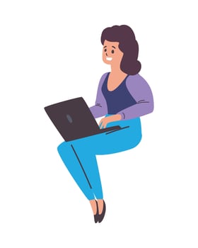 Woman sitting on a chair with laptop computer vector
