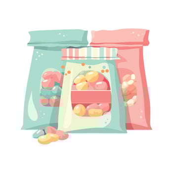 Three bags of candy in different colors vector