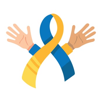 Two hands holding a yellow and blue ribbon vector