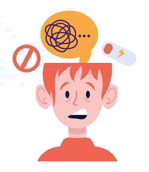 Illustration of a man with a headache and a brain with a knot vector