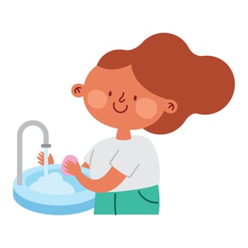 A girl washing her hands in the sink vector