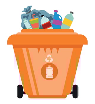 Garbage can with trash and bottles vector