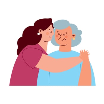 An elderly woman hugging her granddaughter vector