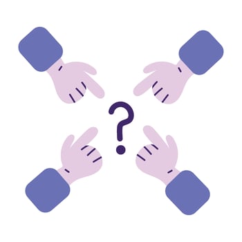 A group of hands pointing to a question mark vector