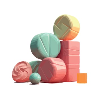 A pile of colorful candy is shown on a white background vector