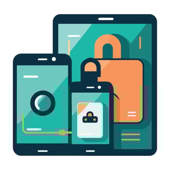 Mobile phone and tablet with a lock icon vector
