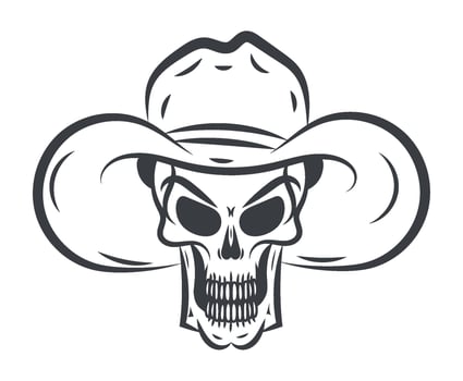Skull in cowboy hat illustration vector