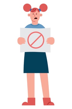 A cartoon woman holding a sign with a no sign vector