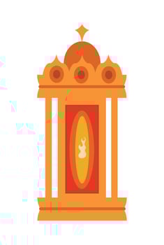 An orange temple with a golden door and a golden statue vector