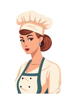 A woman in a chef hat is standing with her hands on her hips vector