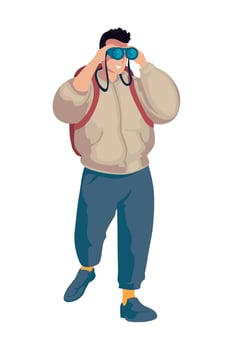 Man with backpack and binoculars illustration vector