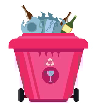 A pink trash can with bottles and bottles inside vector