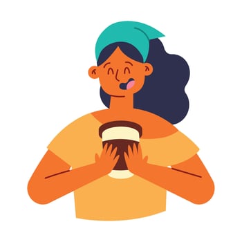 A woman holding a cup of coffee vector