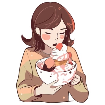 A girl eating an ice cream sundae vector