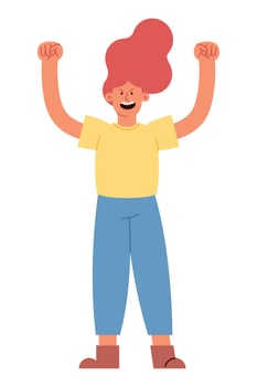 A cartoon woman with her arms up vector