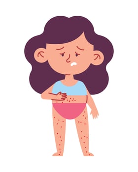 A cartoon girl with a rash on her stomach vector