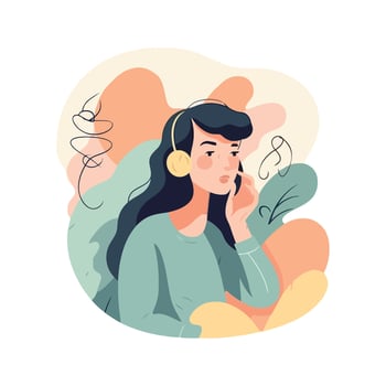 A woman with headphones and a book on her lap vector