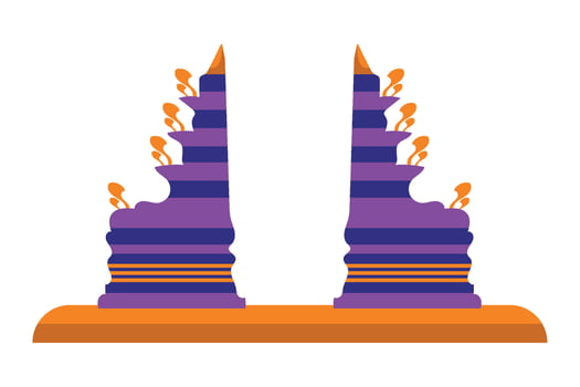 Two towers with orange and purple decorations vector