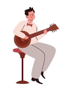 A man is playing a guitar on a stool vector