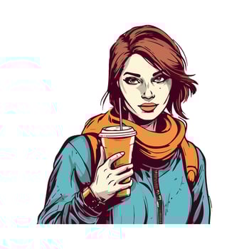 A woman with a coffee cup and scarf vector