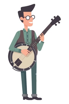 Banjo player with glasses and guitar illustration vector