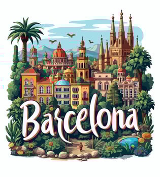 a picture of a Barcelona city with a town in the background. vector